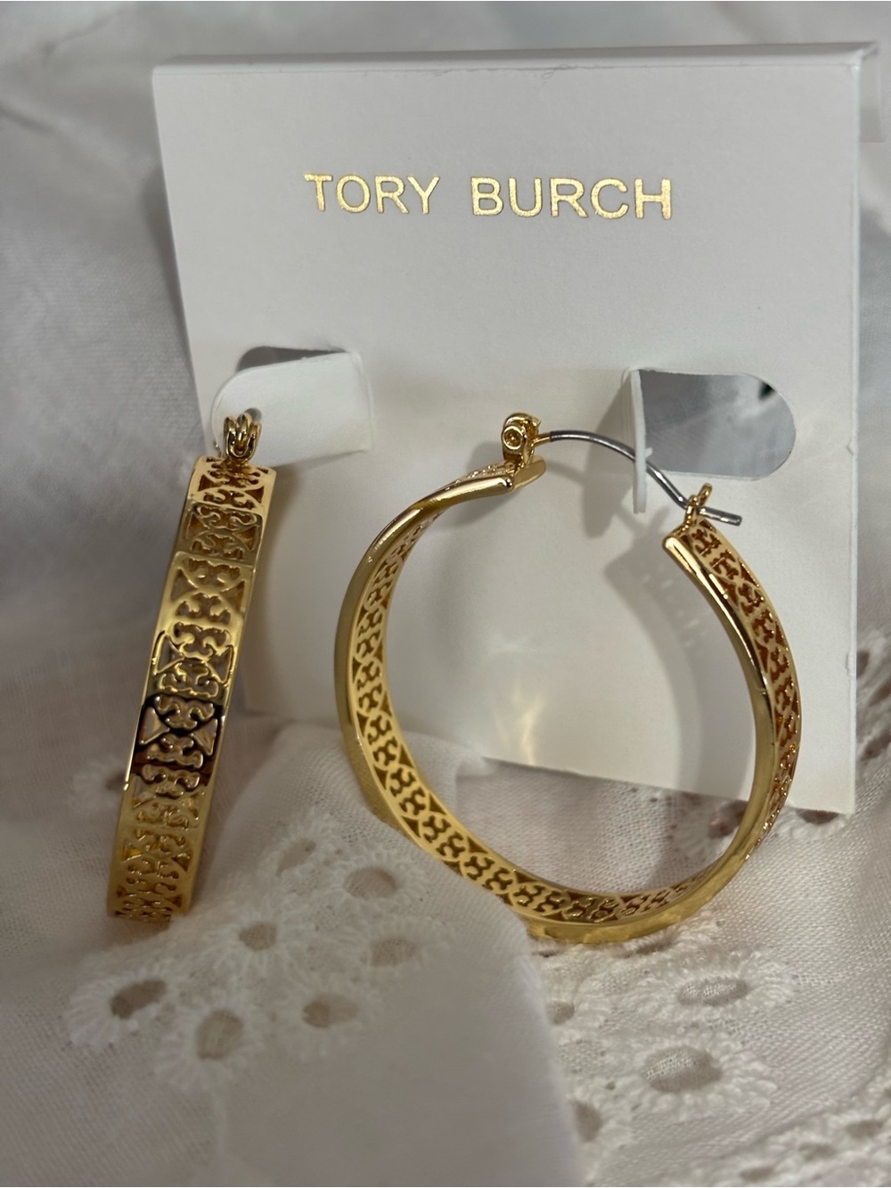 Tory Burch Large Gold Filigree Hoop Earrings